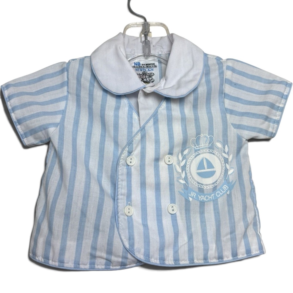 Vintage 80s 90s Sears Jr Yacht Club Sailor Collar Button Down 0-6M
